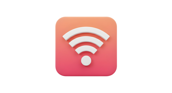 Vibrant 3D WiFi icon on a gradient background.
