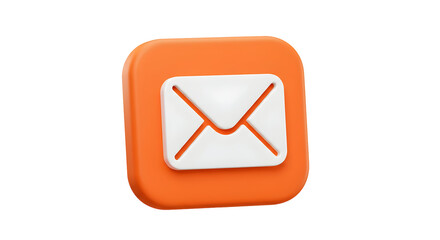 3D Orange Mail Envelope Icon Isolated on White Background.