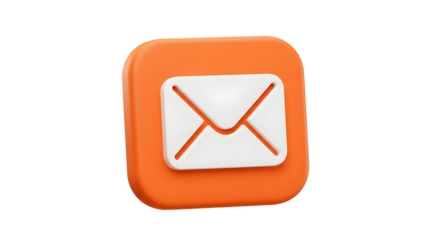 3D Orange Mail Envelope Icon Isolated on White Background.