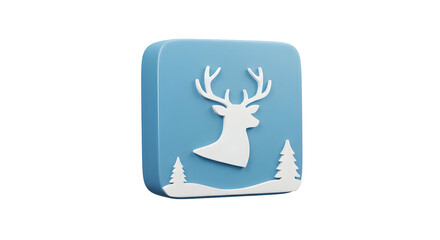 3D Rendered Winter Deer Icon with Snowy Forest Landscape.