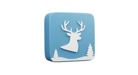 3D Rendered Winter Deer Icon with Snowy Forest Landscape.