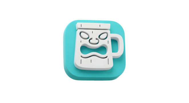 White and teal cartoon mug with a distressed face isolated on a white background 3D rendered. - Powered by Adobe