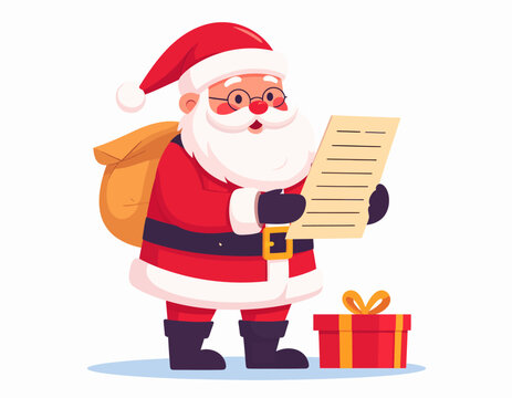 Santa Claus Checking His Naughty or Nice List Illustration.