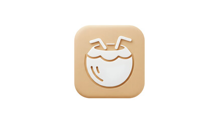 3D Coconut Drink Icon Refreshing Tropical Beverage Symbol.