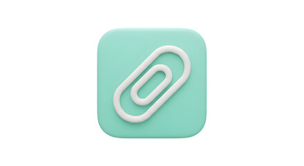 White paperclip icon on a soft green square background.
