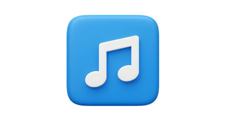 3D Music Note Icon on a Blue Rounded Square Background.
