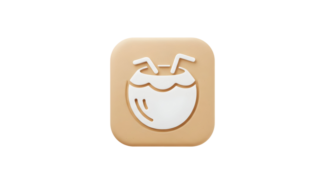 3D Coconut Drink Icon Refreshing Tropical Beverage Symbol.