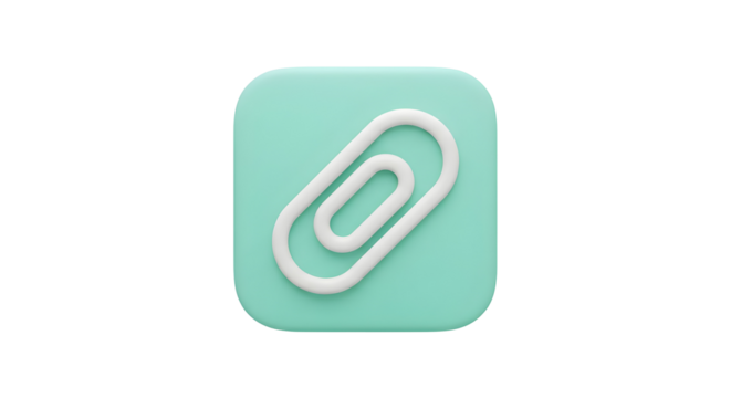 White paperclip icon on a soft green square background.