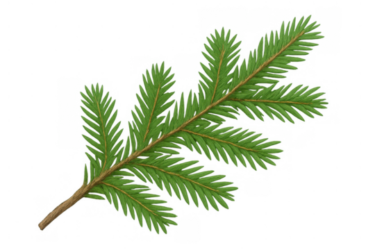 Fir tree branch with green needles, creating a festive christmas and winter holiday decoration on transparent background