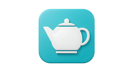 White Teapot Icon on a Vibrant Teal Square Background.