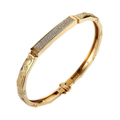 Gold bracelet with engraved details and inset stones