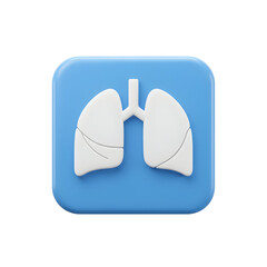 3D render of human lungs icon on a blue square.