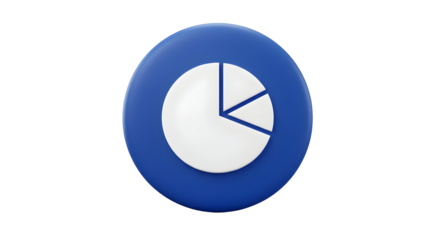 Blue circle with white pie chart icon representing data analysis and statistics.