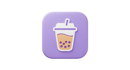 3D Bubble Tea Icon on a Purple Square.