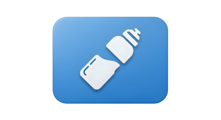Minimalist icon of a baby bottle split into two parts on a rounded blue background.