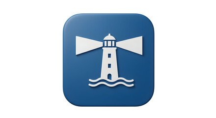 Lighthouse icon on a blue square background.