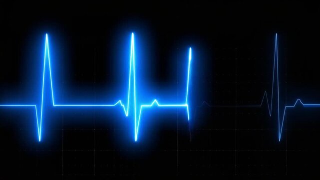 Aesthetic Blue Heartbeat Animation on Black Background, Vitality Concept
