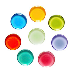 Circle of colorful, transparent glass gems on black