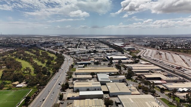 Croydon Park, Adelaide Region, South Australia &ndash; 4K Aerial Drone Footage Featuring Residential Houses, Estates, Parks, Industrial Factories along South Road Highway Near Regency Park