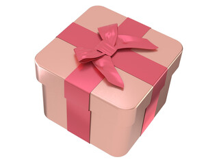 A shiny pink gift box with a ribbon and bow isolated on a transparent background 3D render