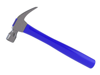 Blue handle claw hammer tool, isolated on a transparent background 3D render 
