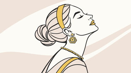 Elegant woman with a retro hairstyle and jewelry, showcasing timeless beauty and sophistication