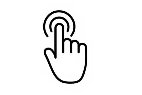 Hand cursor icon clicking, finger tapping a digital interface, web pointer action, internet browsing element