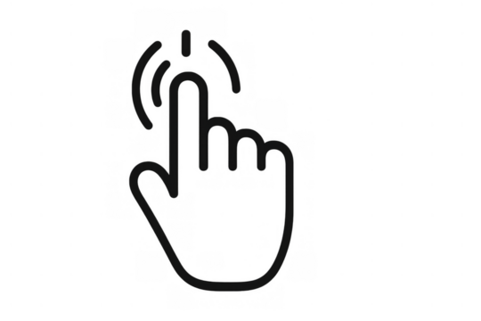 Hand gesture icon clicking or tapping, pointing finger on transparent background for user interface and web design - Powered by Adobe