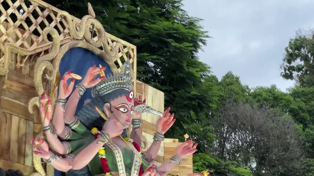 Devi Durga idol moving towards Babu ghat in Kolkata