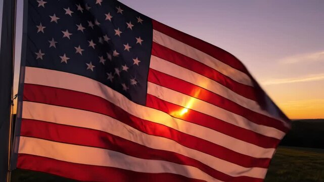 American Flag at Sunset: Patriotism and Remembrance