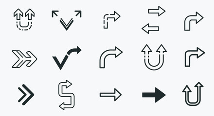Versatile collection of arrow icons representing direction navigation and user interface