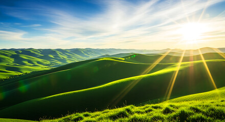 Fototapeta premium Rolling hills landscape under clear sky background