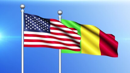 United States and Maldives Flag Waving on Pole Seamless Loop