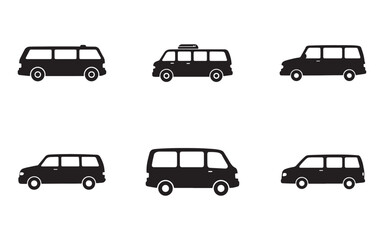 Collection of Minivan Silhouette Icons Transportation and Vehicle Design Concepts for Website Templates and Car Dealership Graphics Simple and Modern