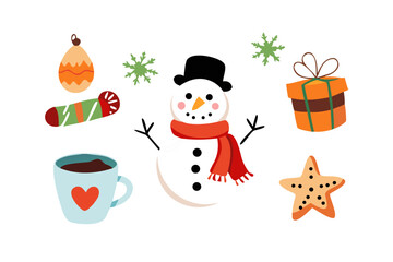 Colorful christmas elements for holiday designs and decorations