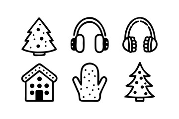 Christmas icons with tree and headphone set