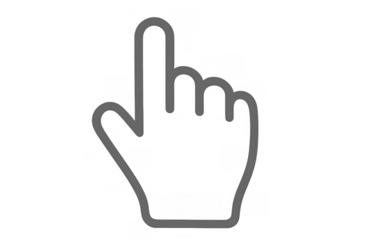 Hand pointer cursor icon illustrating clicking, selection, and interaction in a user interface, with transparent background