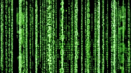 Abstract digital background with green binary code falling down representing data stream programming cybersecurity and the digital world in a futuristic style. - Powered by Adobe