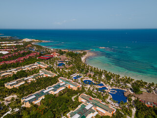 Aerial View of Barcelo Maya Beach in Solidaridad, Mexico