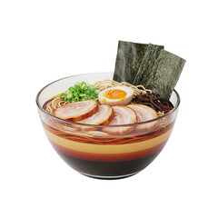 Bowl of delicious ramen with pork, egg, and nori seaweed