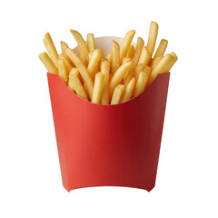 Portion of Crispy French Fries in Red Paper Container for Fast Food Meal