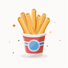 Cartoon Illustration of French Fries in a Cup.