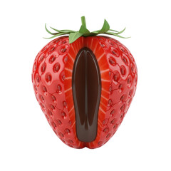 Strawberry half filled with chocolate dessert on transparent background