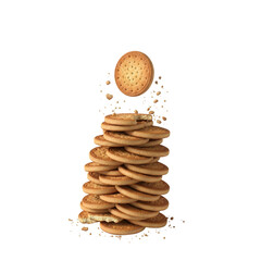 Stack of round cookies on transparent background
