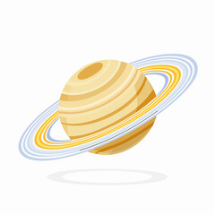 Cartoon Illustration of Planet Saturn with Rings.
