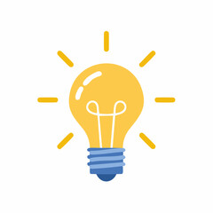Cartoon Light Bulb with Rays Symbolizing Idea Generation and Innovation.