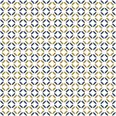 Simple seamless blue, mustard geometric pattern on white background.