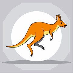 Cartoon Kangaroo Leaping with Green Eyes and Red Accents.