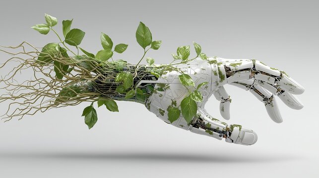Bionic Hand and Nature Integration (AI/Ecology Concept)