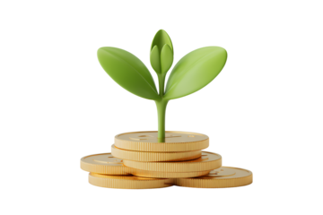 Conceptual Eco Finance Scene with Plant on Coins